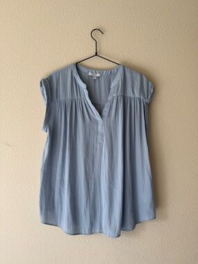 Relaxed Light Blue Split-Neck Cap Sleeve Blouse by Lucky Brand